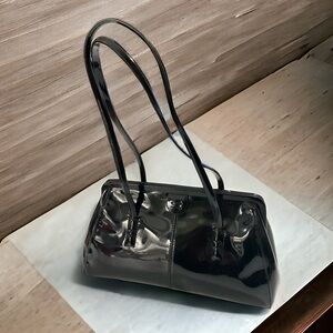 Alfani Purse Handbag Black Patent Leather Shoulder Bag
Double Straps